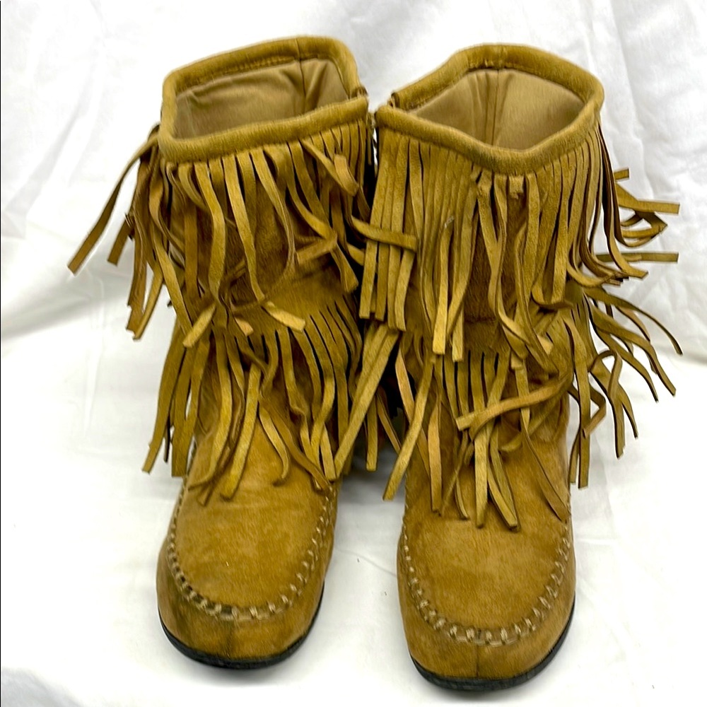 Hot tomato suede fringe mid leg boots ladies sz 10w